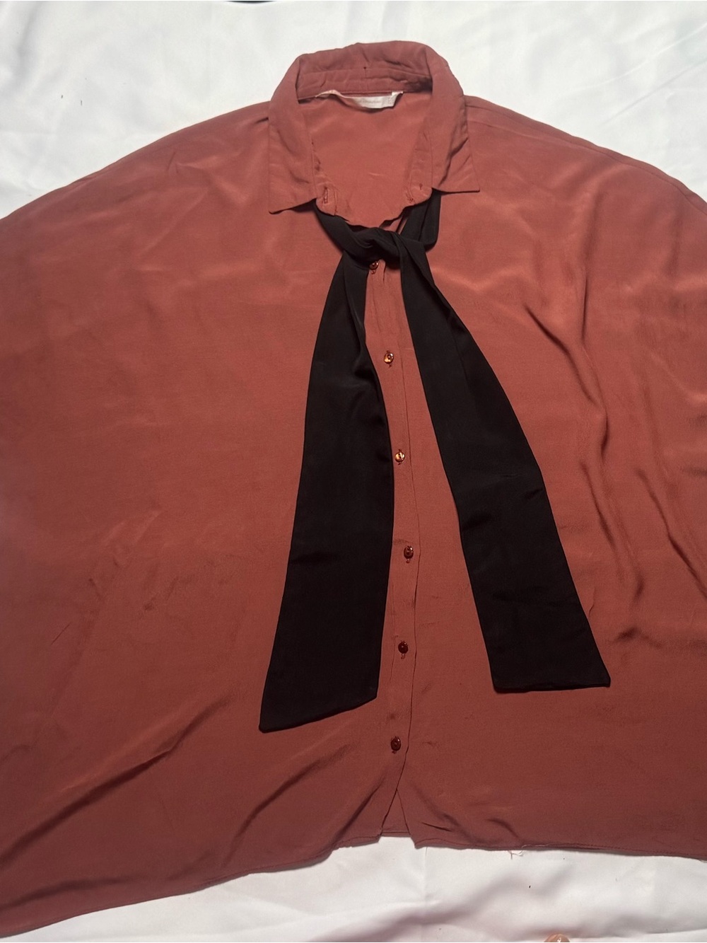 Zara Rust Brown Button-Down Shirt with Black Neck Tie